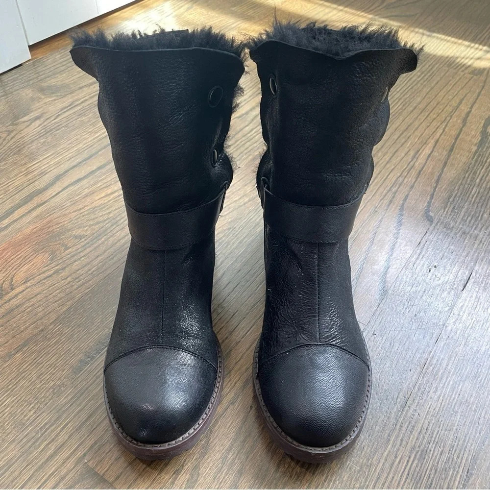Matt Bernson Women's Tundra Black Suede Sheepskin Lined Winter Boots - Picture 3 of 15
